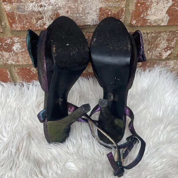 Pelle Moda Gisella Iridescent Suede Purple & Green Peep Toe Sandals 7.5 - Picture 6 of 6
